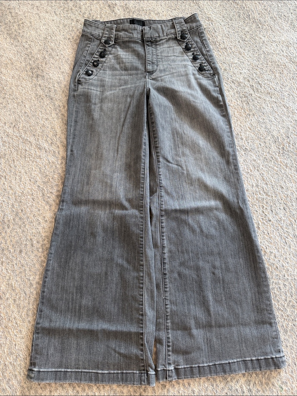 White House Black Market Gray Wide-Leg Jeans with Button Detail